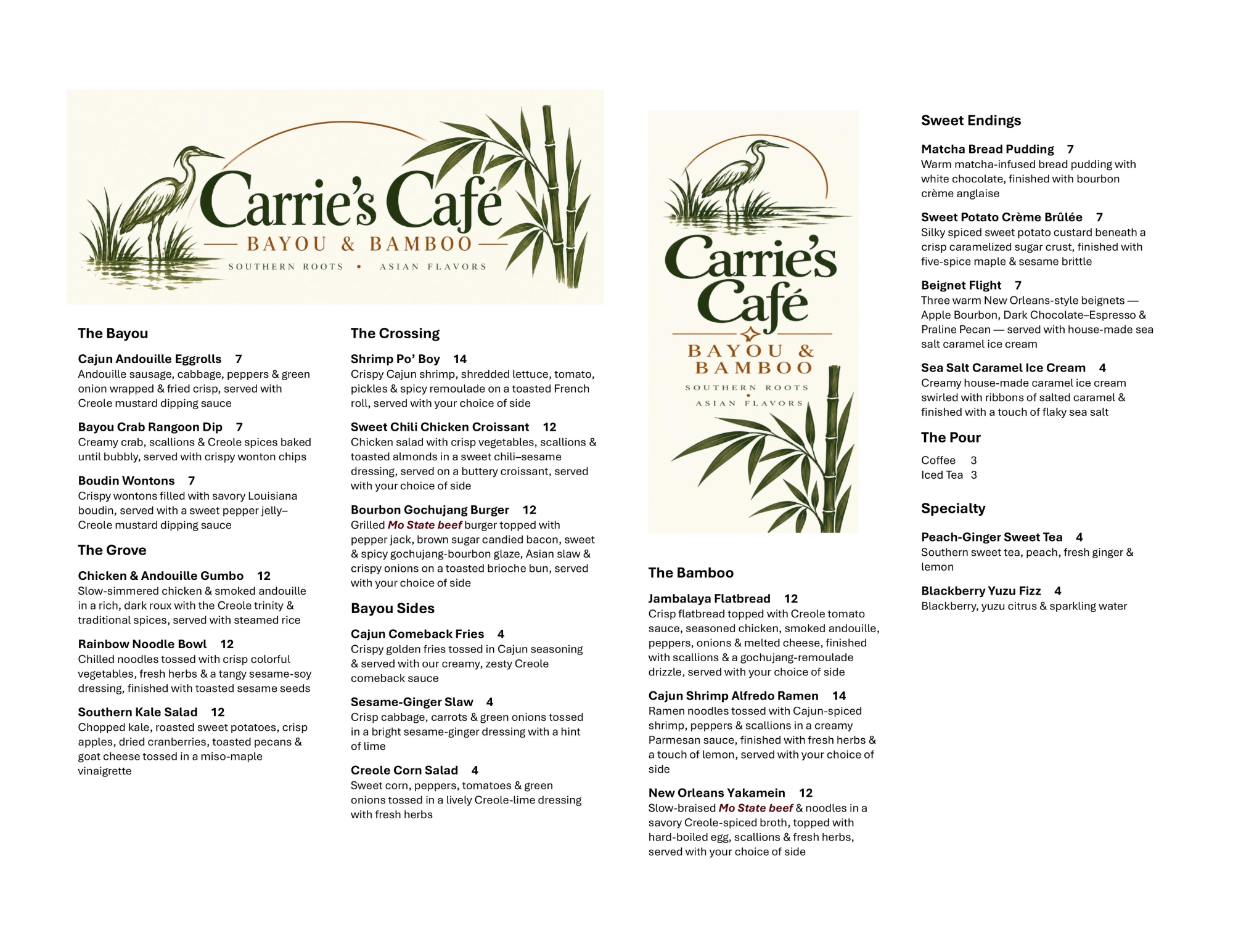 Bayou and Bamboo Menu
