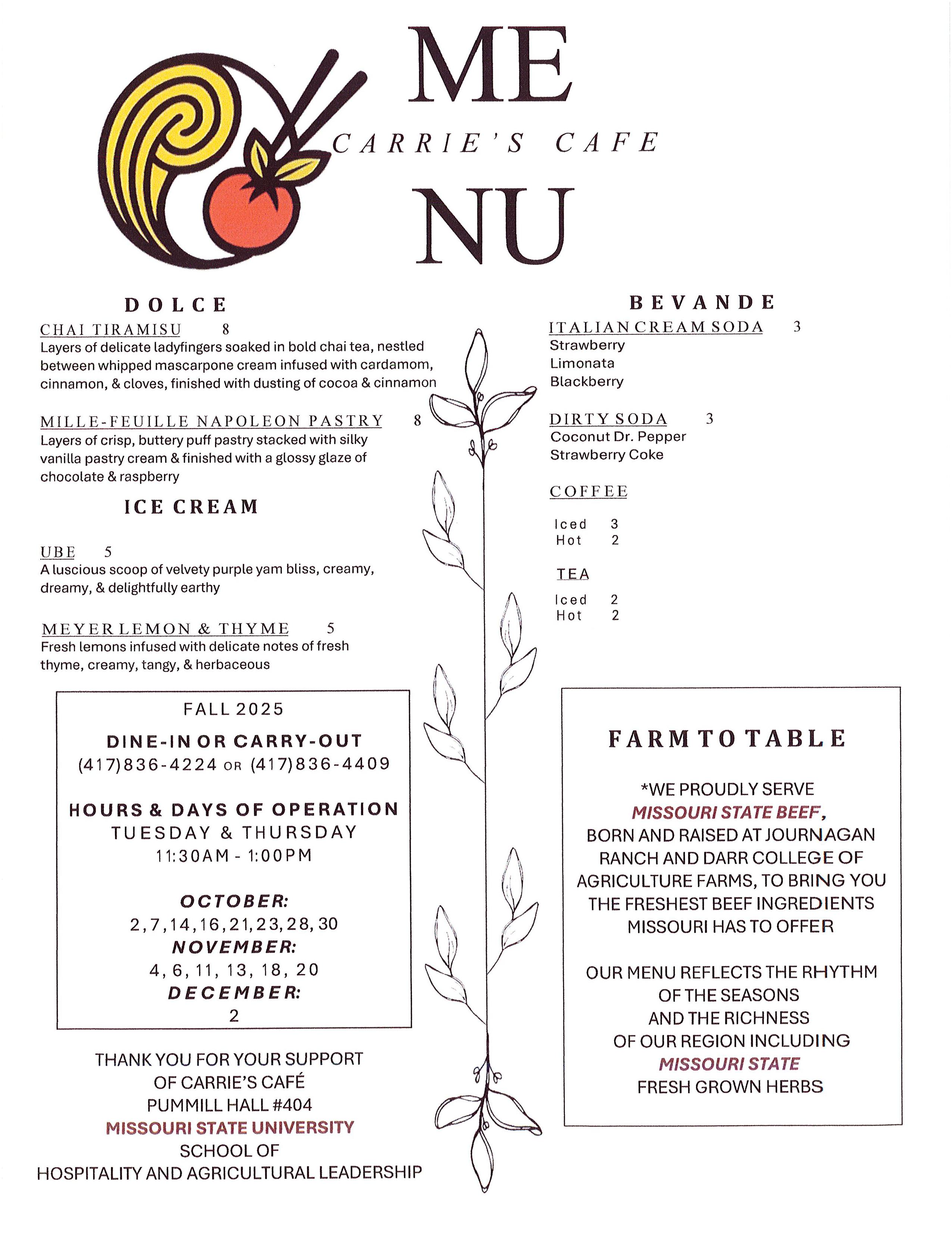 Carrie's Cafe Menu Page 2