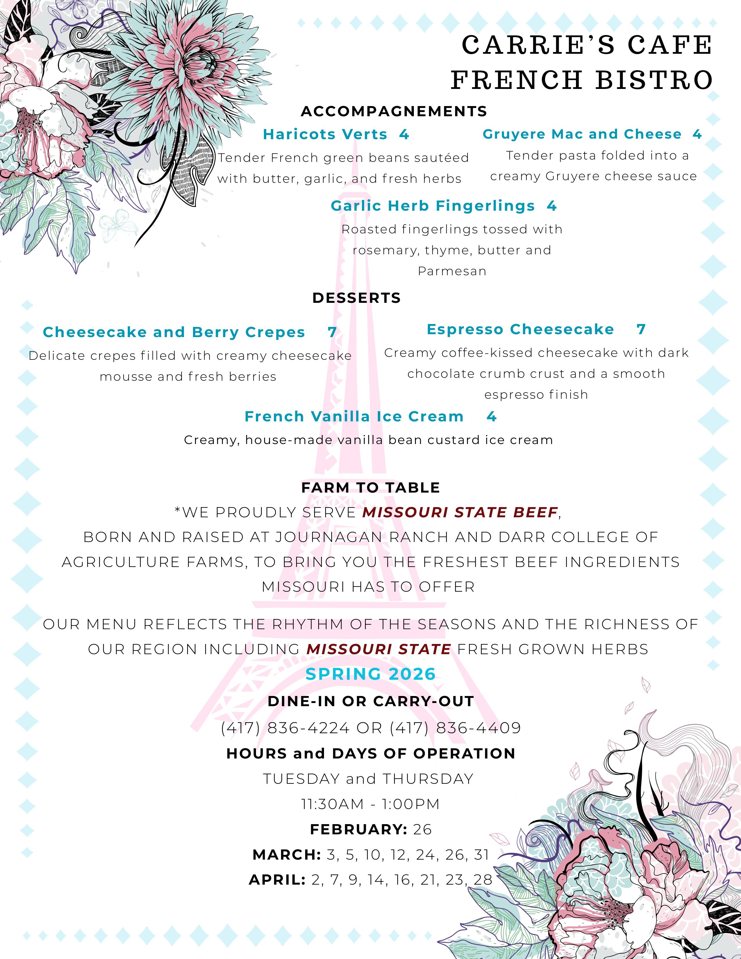 Carrie's Cafe Menu Page 2