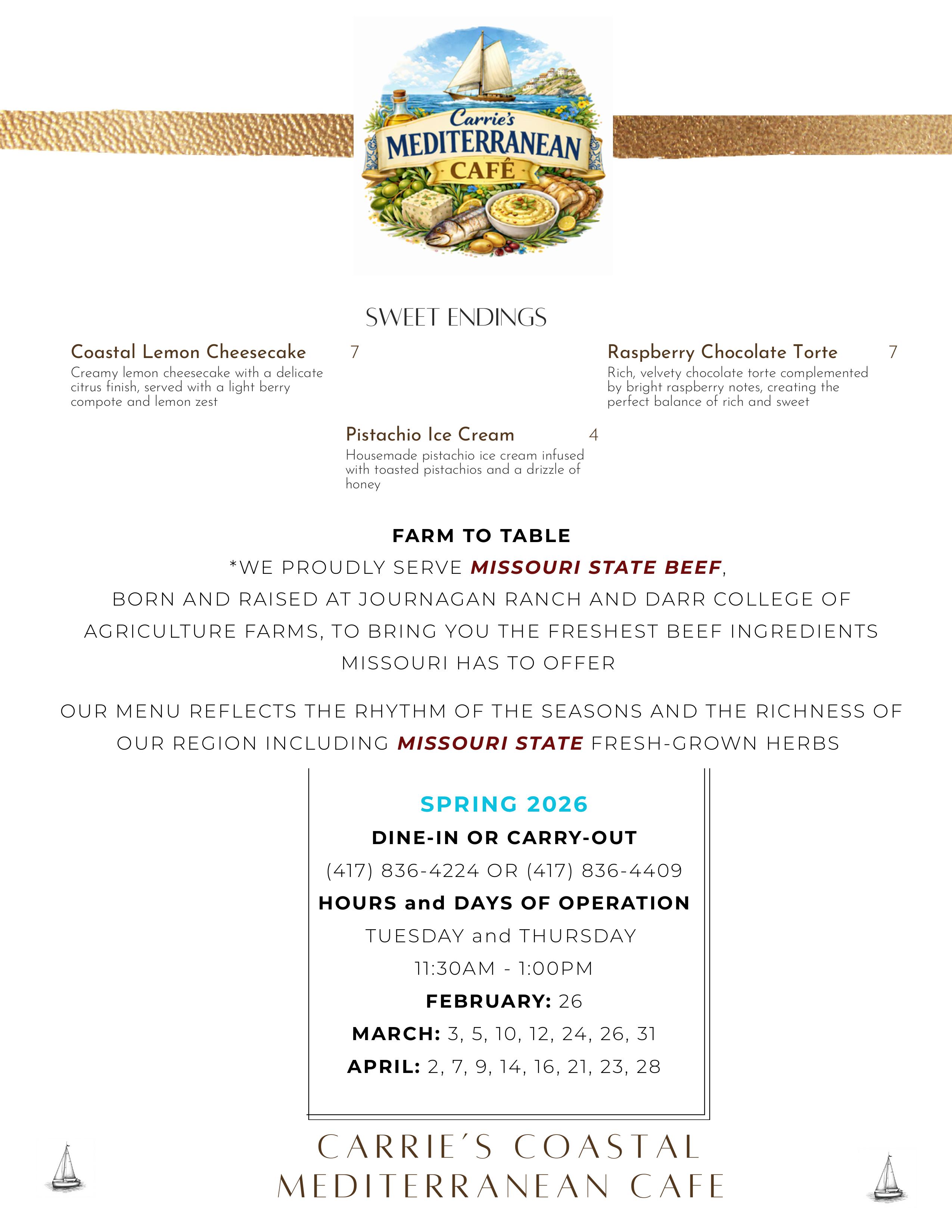 Carrie's Cafe Mediterranean Menu Page 2