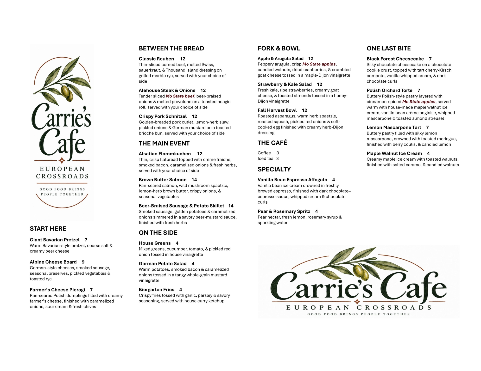 European Crossroads Menu