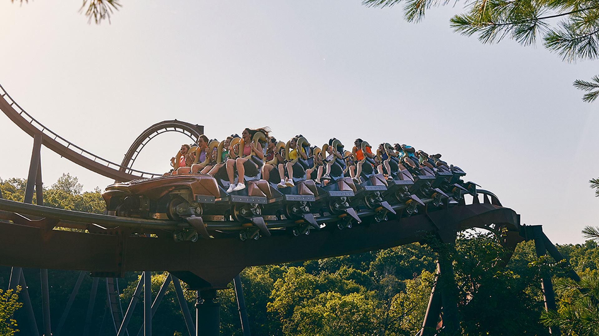 Passengers enjoy a ride on the Wildfire rollercoaster at Silver Dollar City